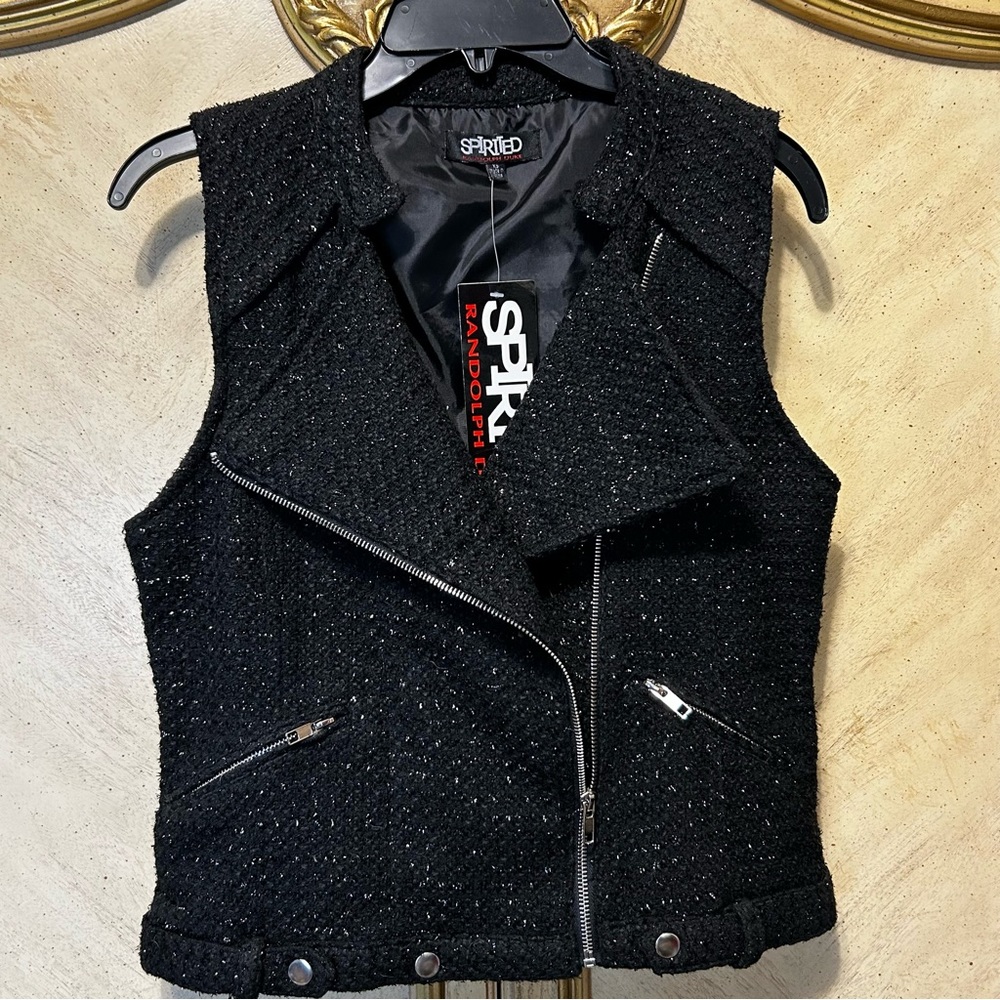 Randolph Duke Spirited Black Metallic Tweed Moto Vest NEW NWT